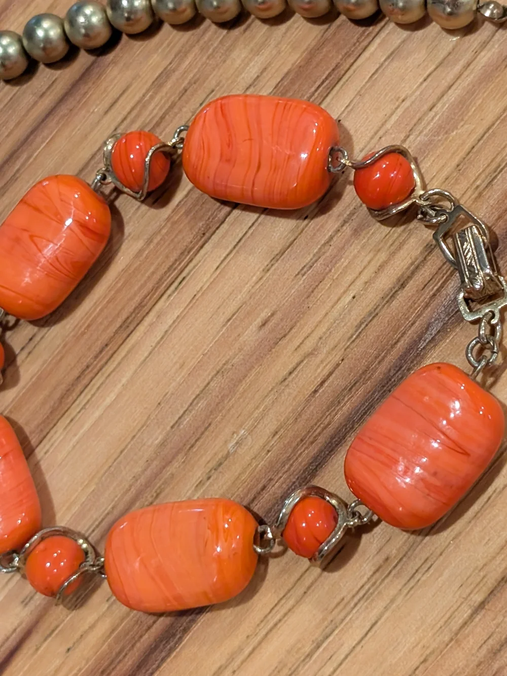 Coral Orange Beaded Art Glass  Necklace and Bracelet Set